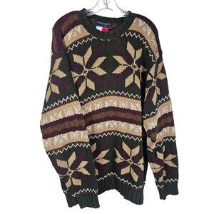 VTG 90s Tommy Hilfiger Fair Isle Knit Sweater L Heavy Chunky Snowflake Apres Ski